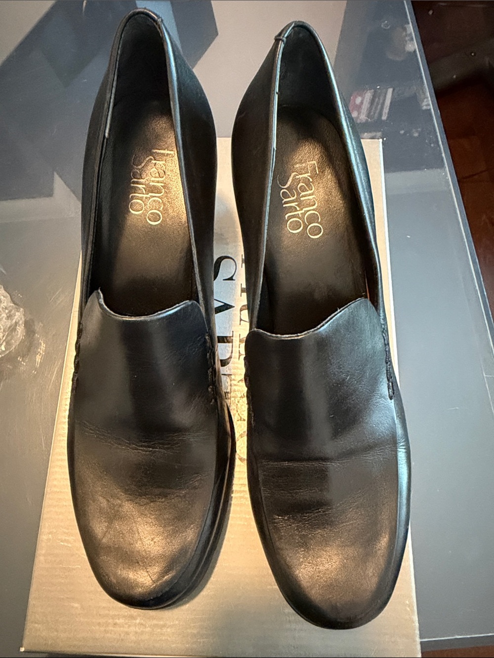 Franco Sarto Black Leather Slip-On Loafers